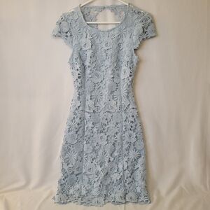 Lulu's Sky Blue Floral Lace Midi Dress